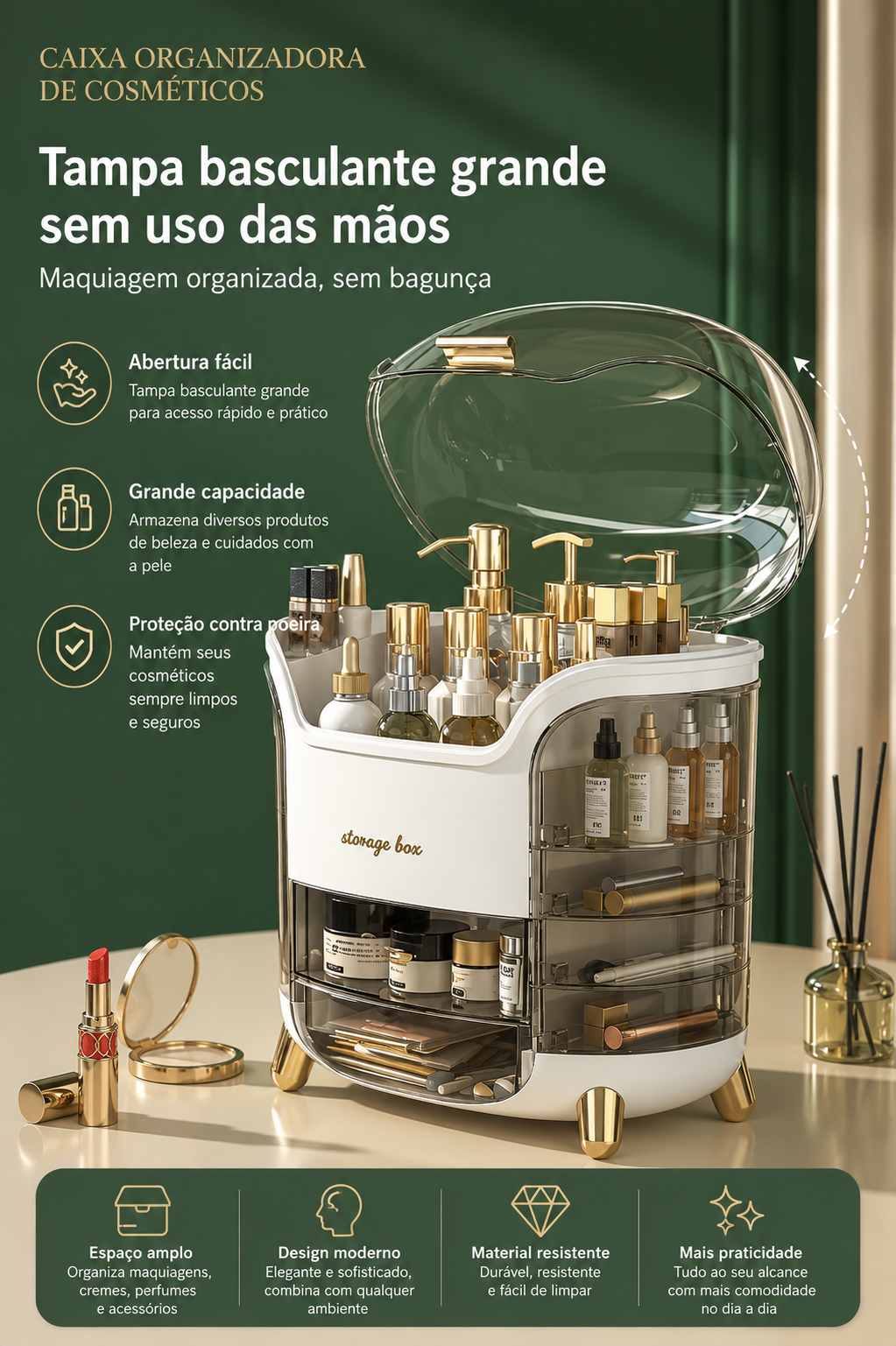 Organizador de Maquiagem em Acrílico — Cosméticos, Joias e Acessórios para Mesa e Banheiro