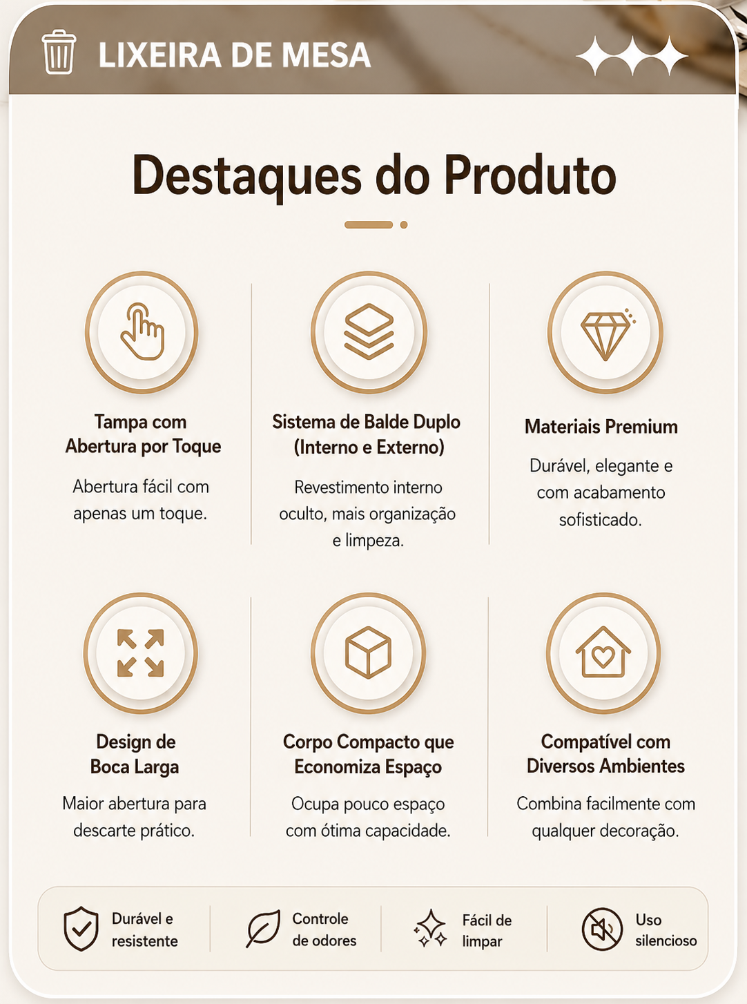 Mini Lixeira de Mesa com Tampa de Pressão — Compacta Multiuso para Escritório e Banheiro