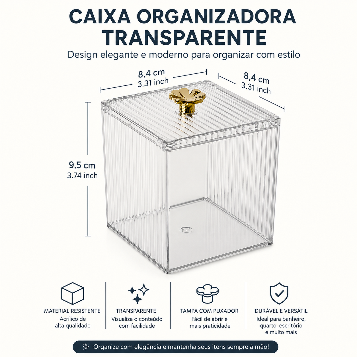 Organizador Acrílico para Maquiagem com Tampa Antipoeira — Transparente Mesa e Banheiro