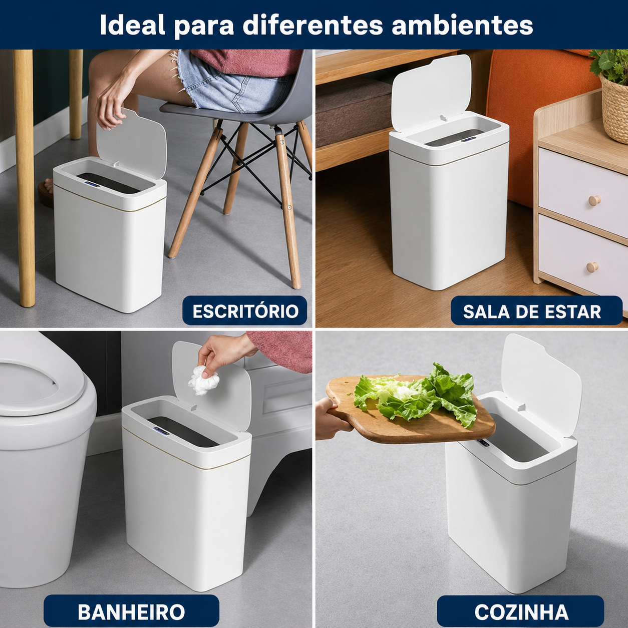 Lixeira Inteligente 15L com Sensor Automático — Sem Toque Higiene Total para Banheiro e Cozinha