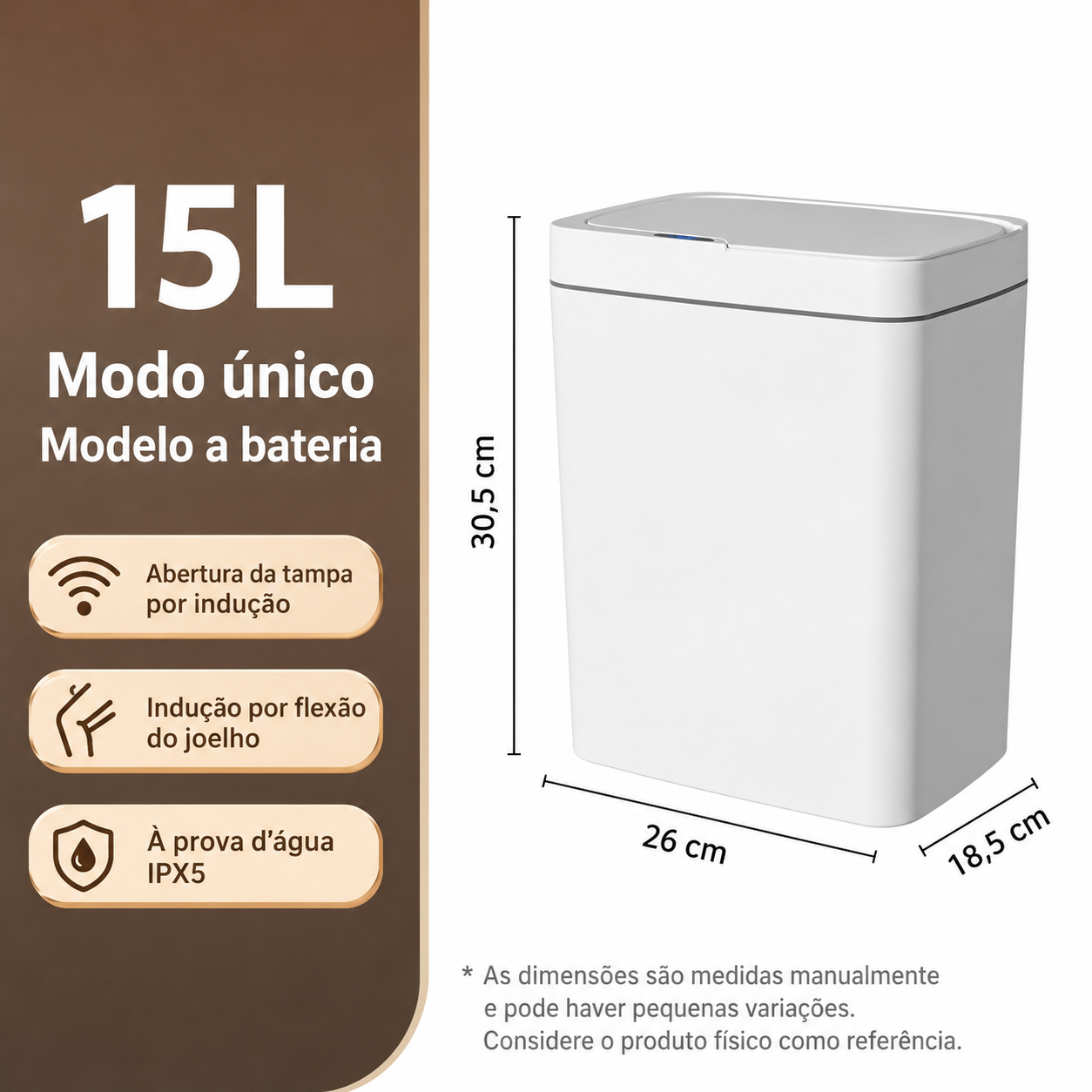 Lixeira Inteligente 15L com Sensor Automático — Sem Toque Higiene Total para Banheiro e Cozinha