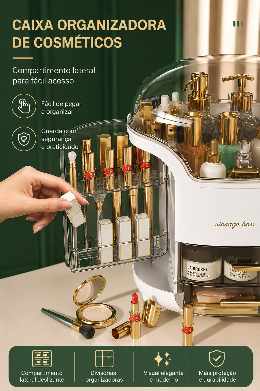 Organizador de Maquiagem em Acrílico — Cosméticos, Joias e Acessórios para Mesa e Banheiro