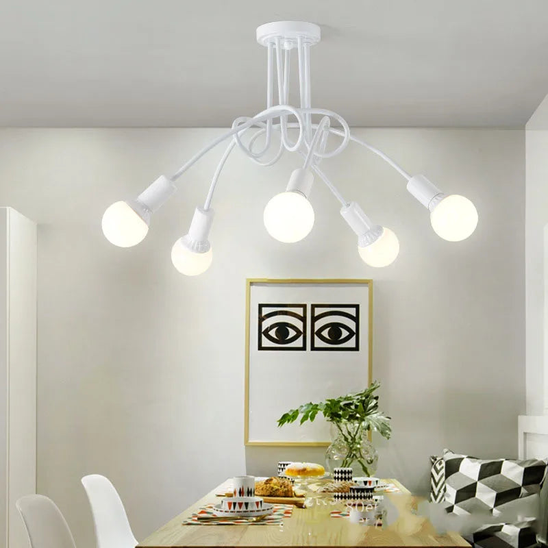 Lustre Retrô de Ferro Forjado LED — Luminária de Teto Preta e Branca para Sala