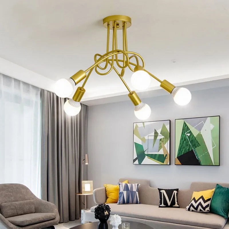 Lustre Retrô de Ferro Forjado LED — Luminária de Teto Preta e Branca para Sala