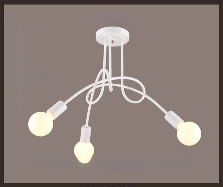 Lustre Retrô de Ferro Forjado LED — Luminária de Teto Preta e Branca para Sala