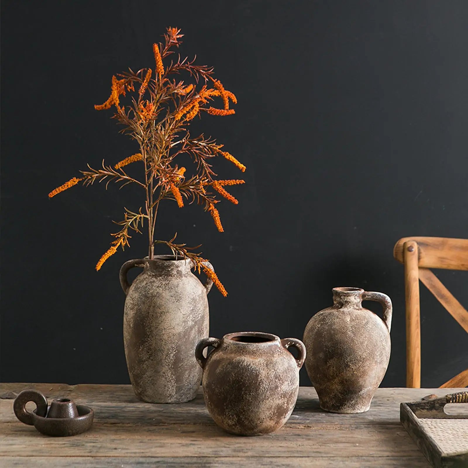 Vaso Cerâmica Wabi Sabi Artesanal Rústico — Para Flores na Entrada, Sala e Estante