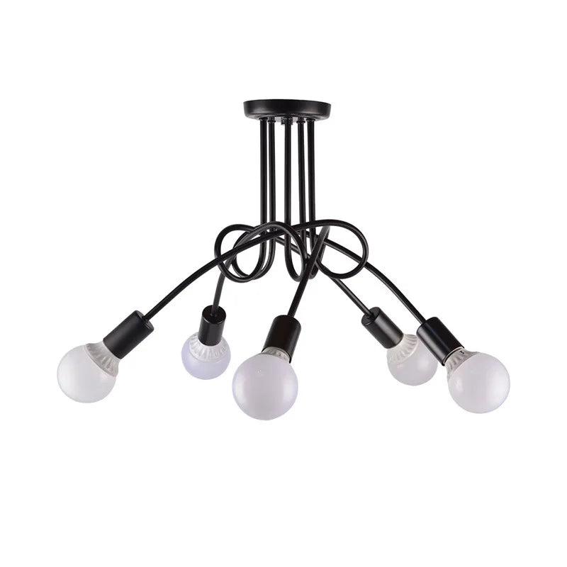Lustre Retrô de Ferro Forjado LED — Luminária de Teto Preta e Branca para Sala