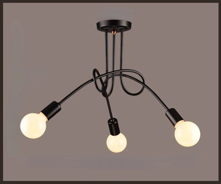 Lustre Retrô de Ferro Forjado LED — Luminária de Teto Preta e Branca para Sala
