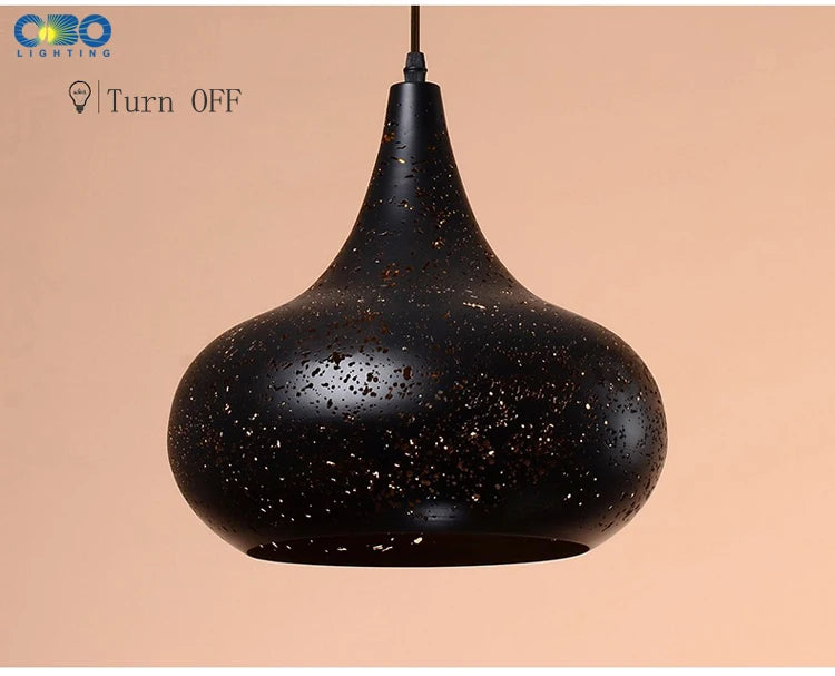 Pendente Vintage Preto com Abajur Gravado — Luminária E27 Estilo Americano para Bar e Restaurante