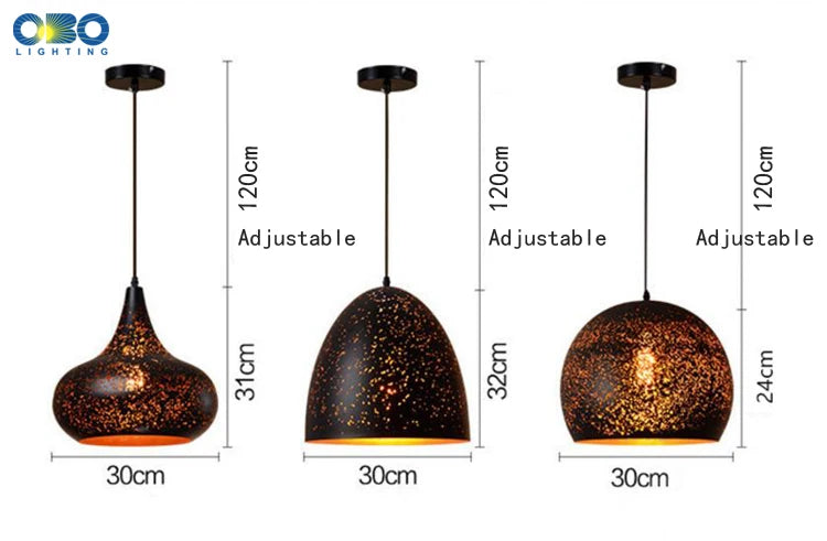 Pendente Vintage Preto com Abajur Gravado — Luminária E27 Estilo Americano para Bar e Restaurante