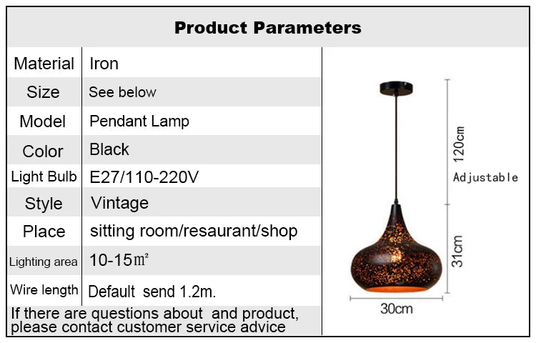 Pendente Vintage Preto com Abajur Gravado — Luminária E27 Estilo Americano para Bar e Restaurante