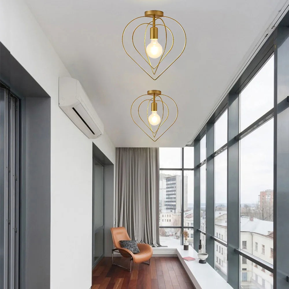 Luminária de Teto Industrial Vintage E27 — Pendente LED Dourado para Bar e Restaurante