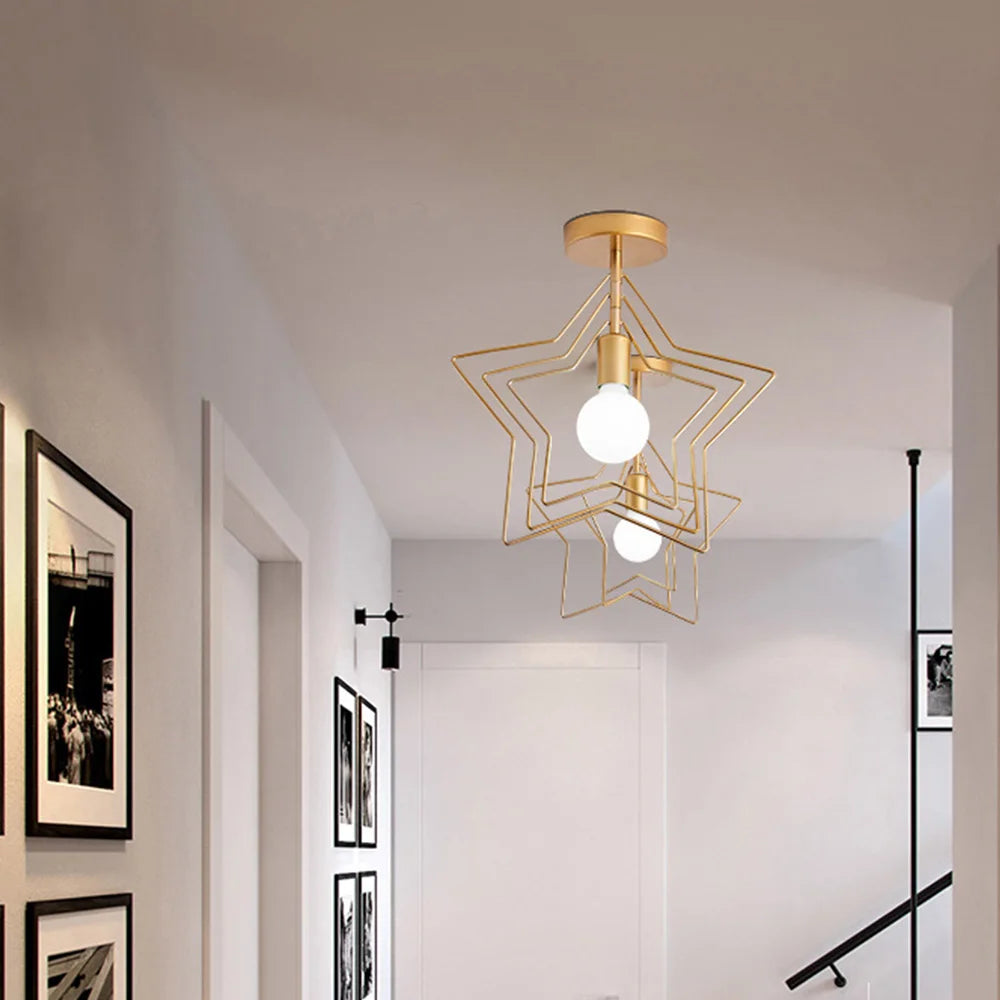 Luminária de Teto Industrial Vintage E27 — Pendente LED Dourado para Bar e Restaurante