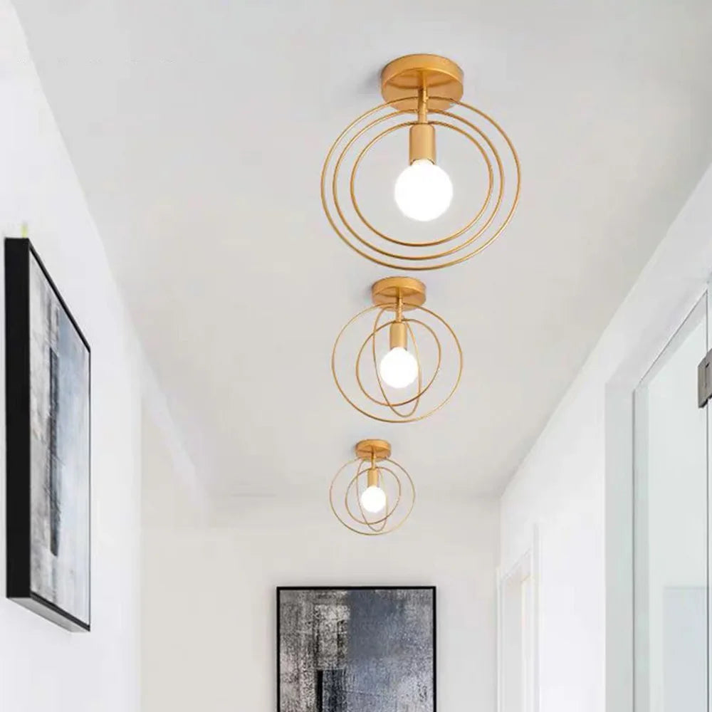 Luminária de Teto Industrial Vintage E27 — Pendente LED Dourado para Bar e Restaurante