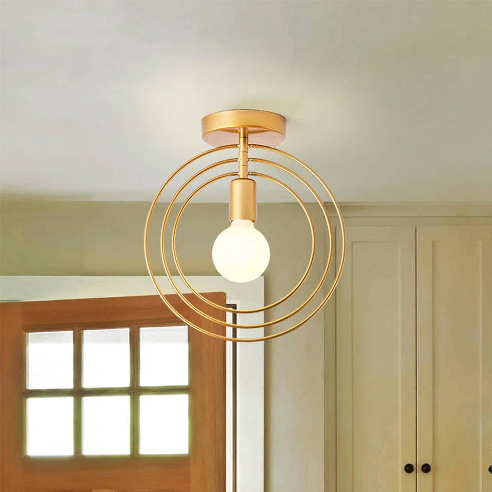 Luminária de Teto Industrial Vintage E27 — Pendente LED Dourado para Bar e Restaurante