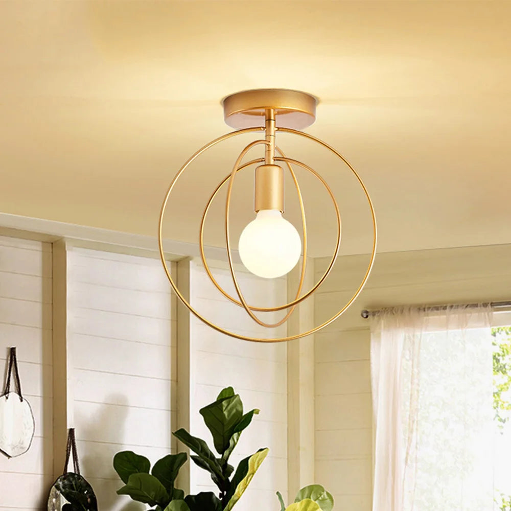 Luminária de Teto Industrial Vintage E27 — Pendente LED Dourado para Bar e Restaurante