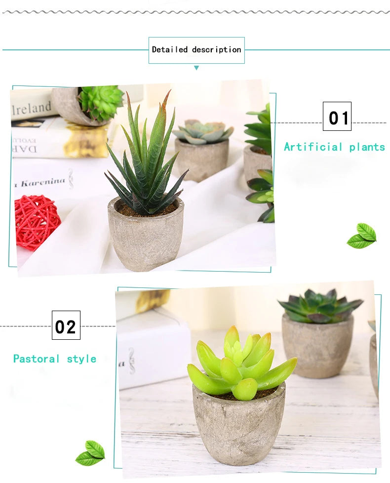 Mini Suculentas Artificiais Bonsai Decorativas — Plantas Pequenas para Mesa e Prateleira