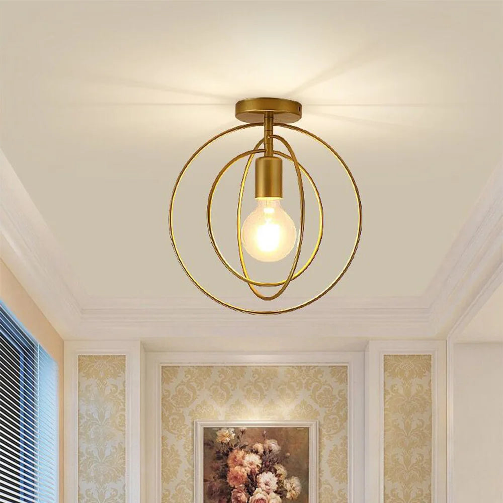 Luminária de Teto Industrial Vintage E27 — Pendente LED Dourado para Bar e Restaurante