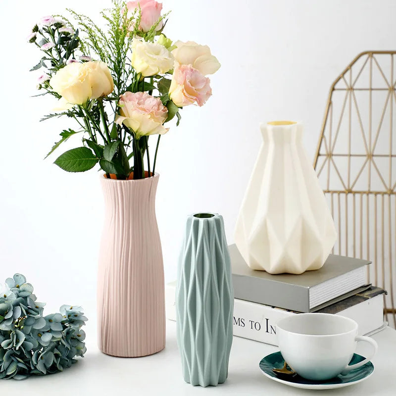 Vaso Plástico Estilo Cerâmica Nórdico — Cesto Decorativo para Mesa, Sala e Quarto