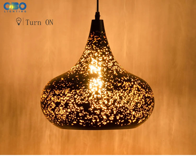 Pendente Vintage Preto com Abajur Gravado — Luminária E27 Estilo Americano para Bar e Restaurante
