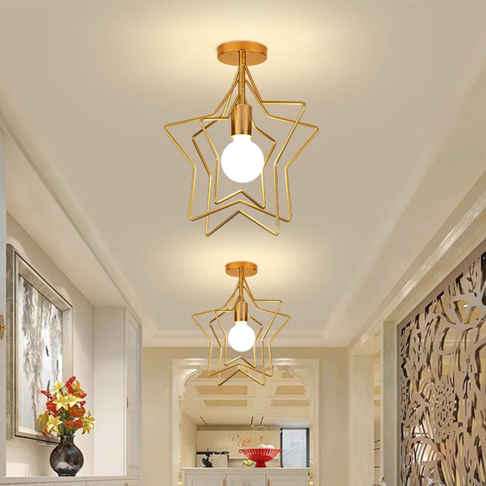 Luminária de Teto Industrial Vintage E27 — Pendente LED Dourado para Bar e Restaurante