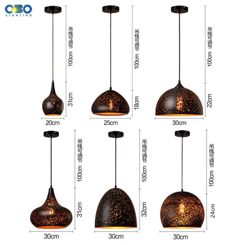Pendente Vintage Preto com Abajur Gravado — Luminária E27 Estilo Americano para Bar e Restaurante