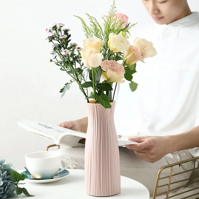 Vaso Plástico Estilo Cerâmica Nórdico — Cesto Decorativo para Mesa, Sala e Quarto