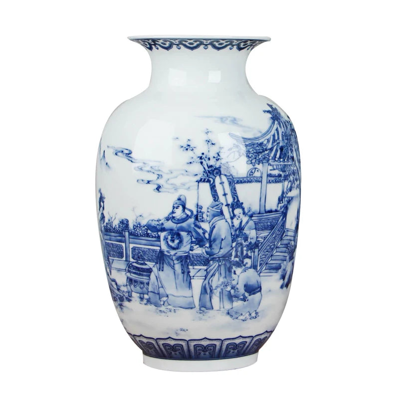 Vaso de Cerâmica Azul e Branco Estilo Chinês — Vaso de Porcelana Decorativo para Mesa
