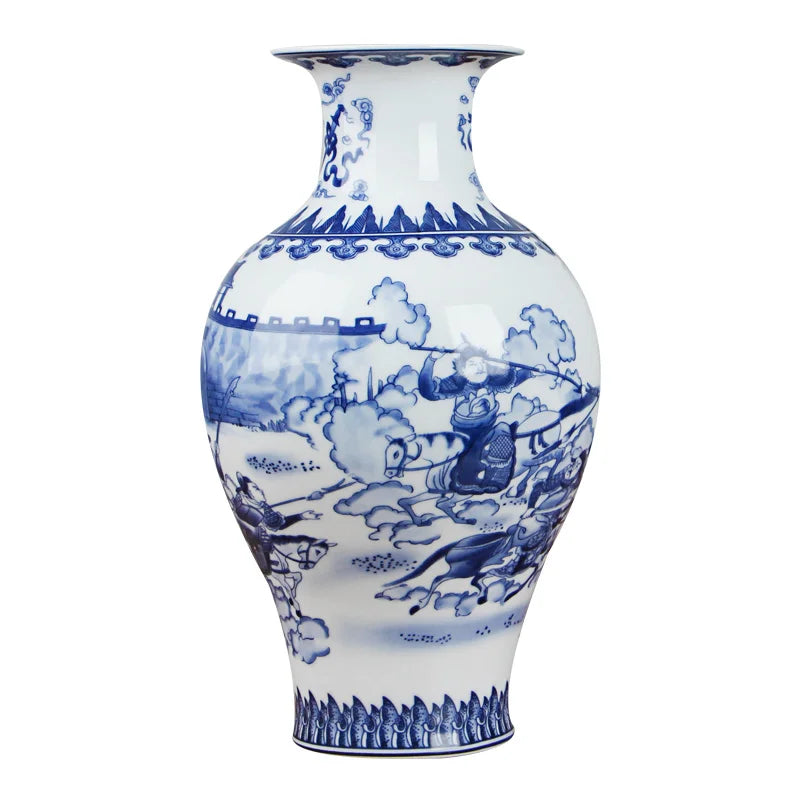 Vaso de Cerâmica Azul e Branco Estilo Chinês — Vaso de Porcelana Decorativo para Mesa
