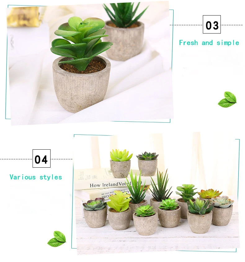 Mini Suculentas Artificiais Bonsai Decorativas — Plantas Pequenas para Mesa e Prateleira