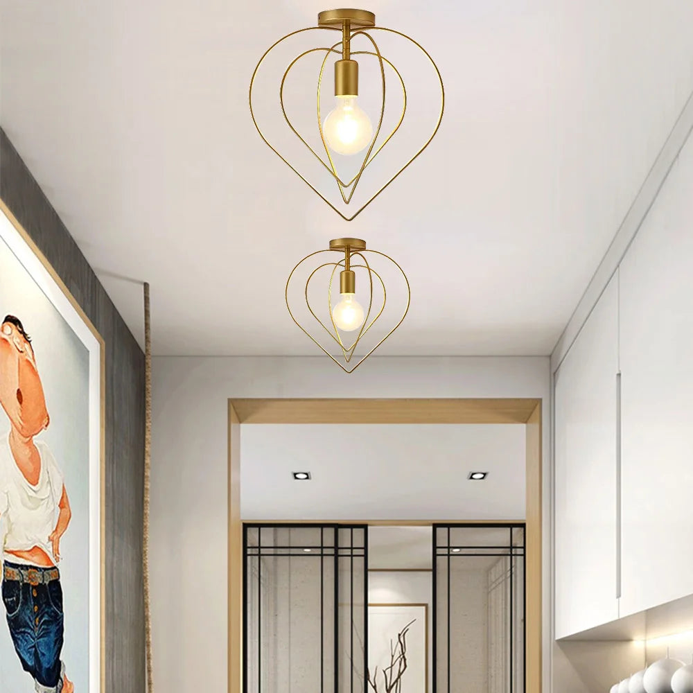 Luminária de Teto Industrial Vintage E27 — Pendente LED Dourado para Bar e Restaurante