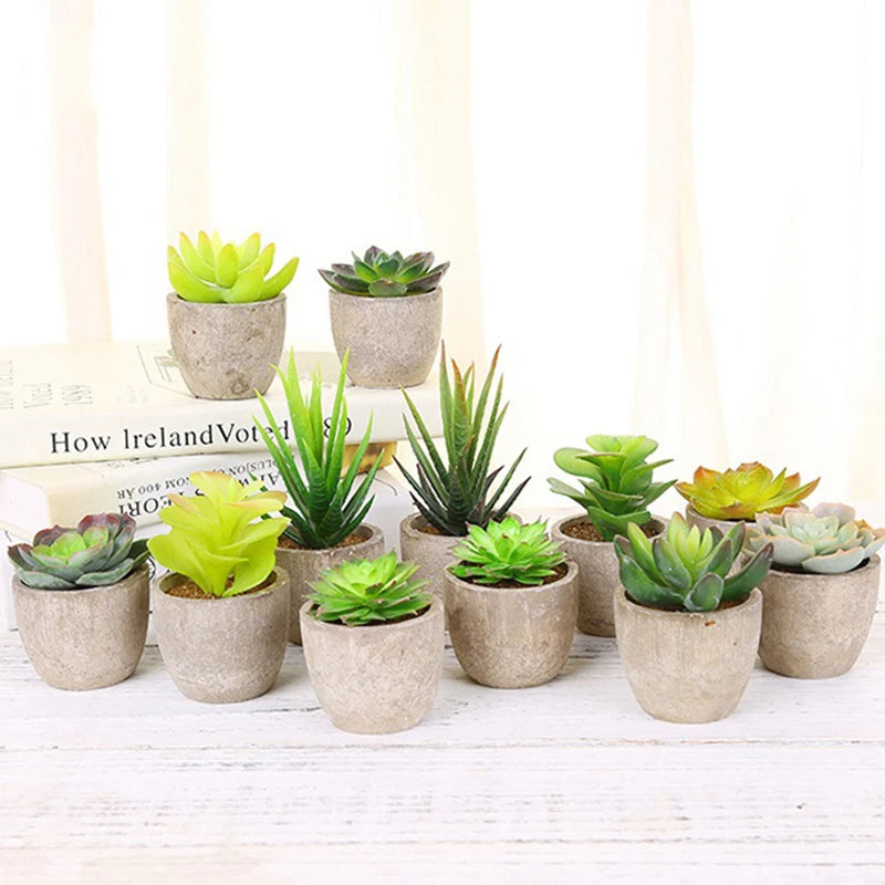 Mini Suculentas Artificiais Bonsai Decorativas — Plantas Pequenas para Mesa e Prateleira