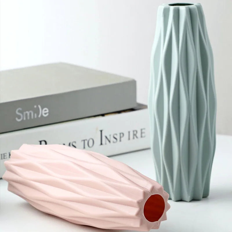 Vaso Plástico Estilo Cerâmica Nórdico — Cesto Decorativo para Mesa, Sala e Quarto