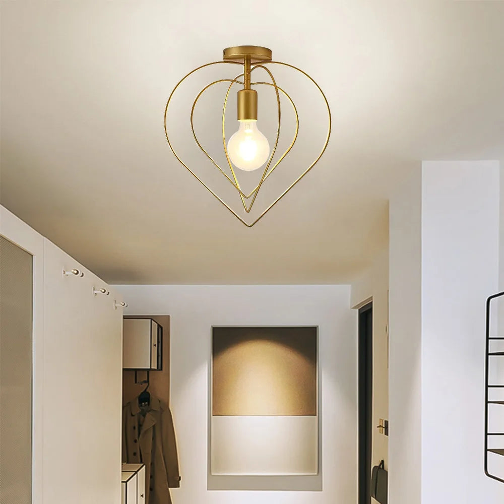 Luminária de Teto Industrial Vintage E27 — Pendente LED Dourado para Bar e Restaurante
