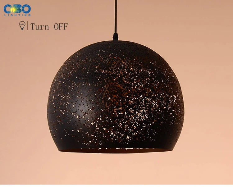 Pendente Vintage Preto com Abajur Gravado — Luminária E27 Estilo Americano para Bar e Restaurante