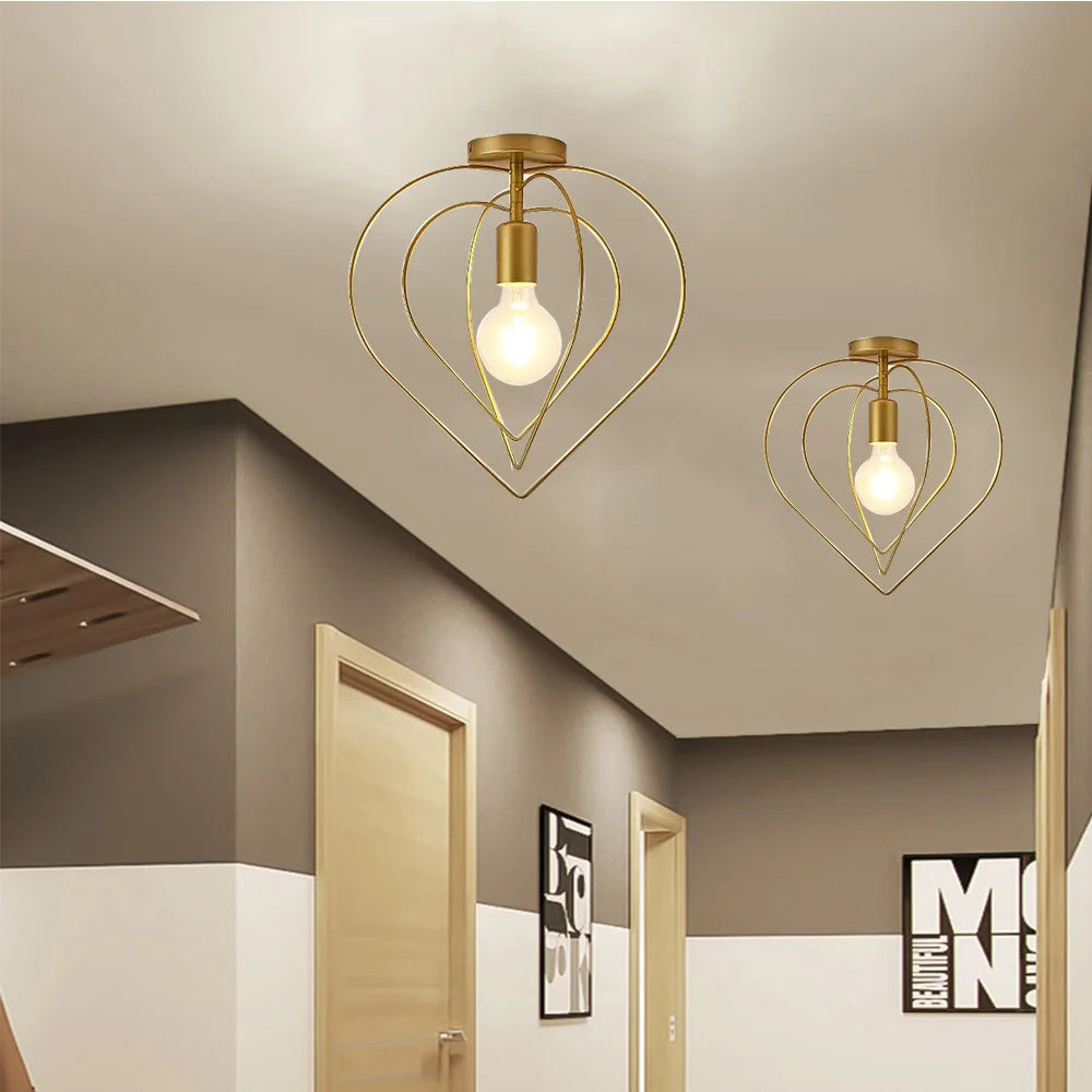 Luminária de Teto Industrial Vintage E27 — Pendente LED Dourado para Bar e Restaurante