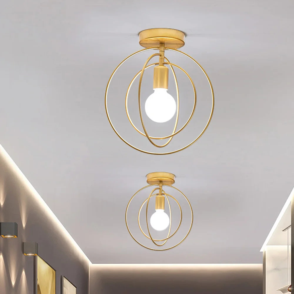 Luminária de Teto Industrial Vintage E27 — Pendente LED Dourado para Bar e Restaurante