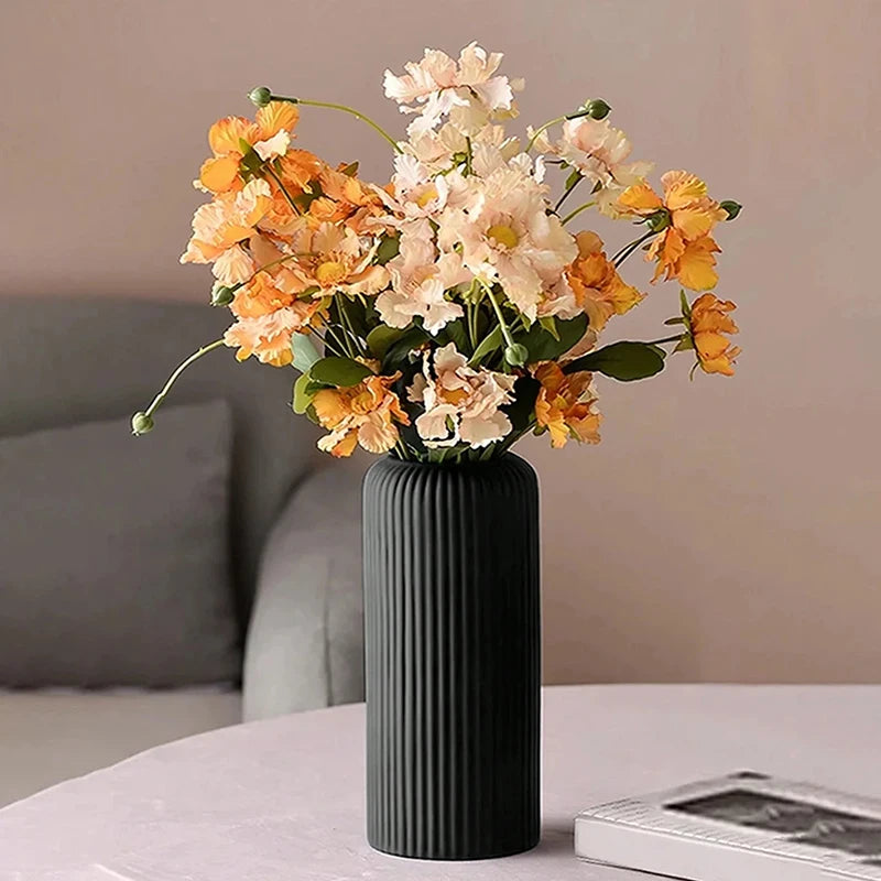 Vaso Plástico Listrado Estilo Cerâmica — Criativo para Arranjos Florais e Decoração