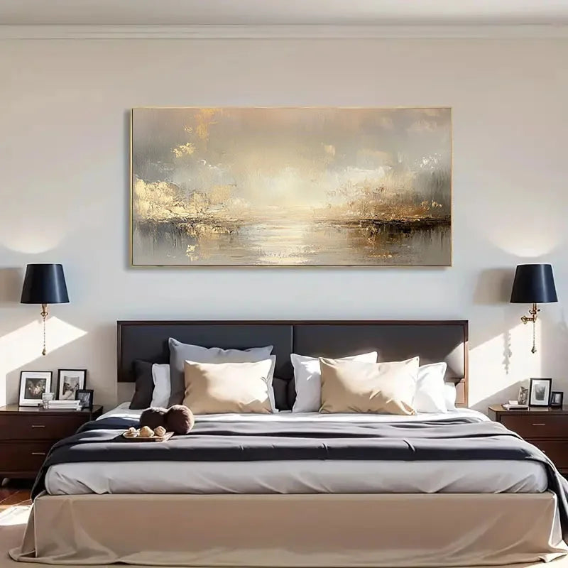 Quadro Decorativo Abstrato Bege e Dourado Texturizado — Pintura Sem Moldura para Sala