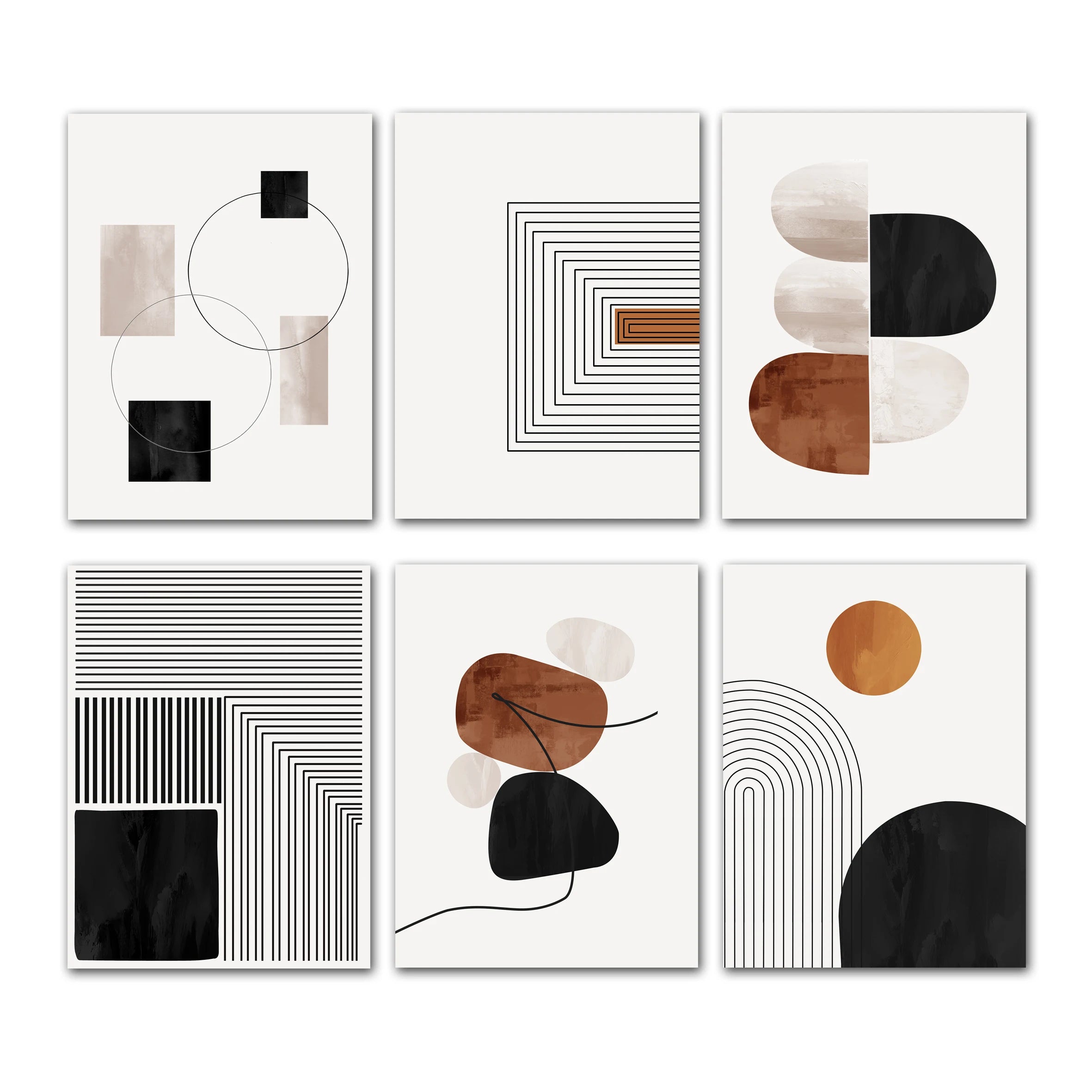 Kit 3 Quadros Canvas Arte Geométrica Abstrata — Linhas Preto e Branco Nórdico