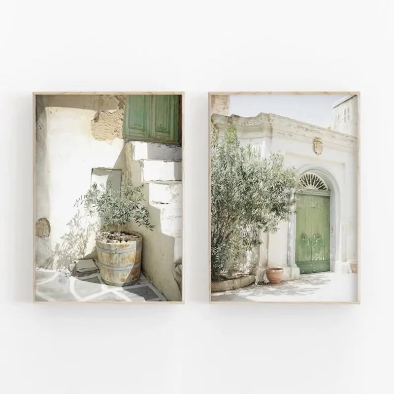 Kit 2 Quadros Oliveira e Vaso — Arte Botânica Retrô para Sala