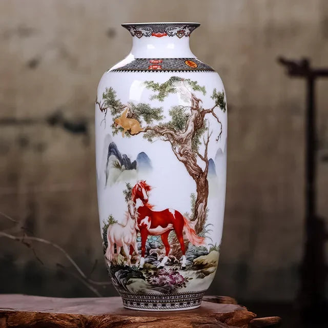 Vaso Cerâmica Jingdezhen Tradicional Chinês — Para Flores e Decoração de Sala
