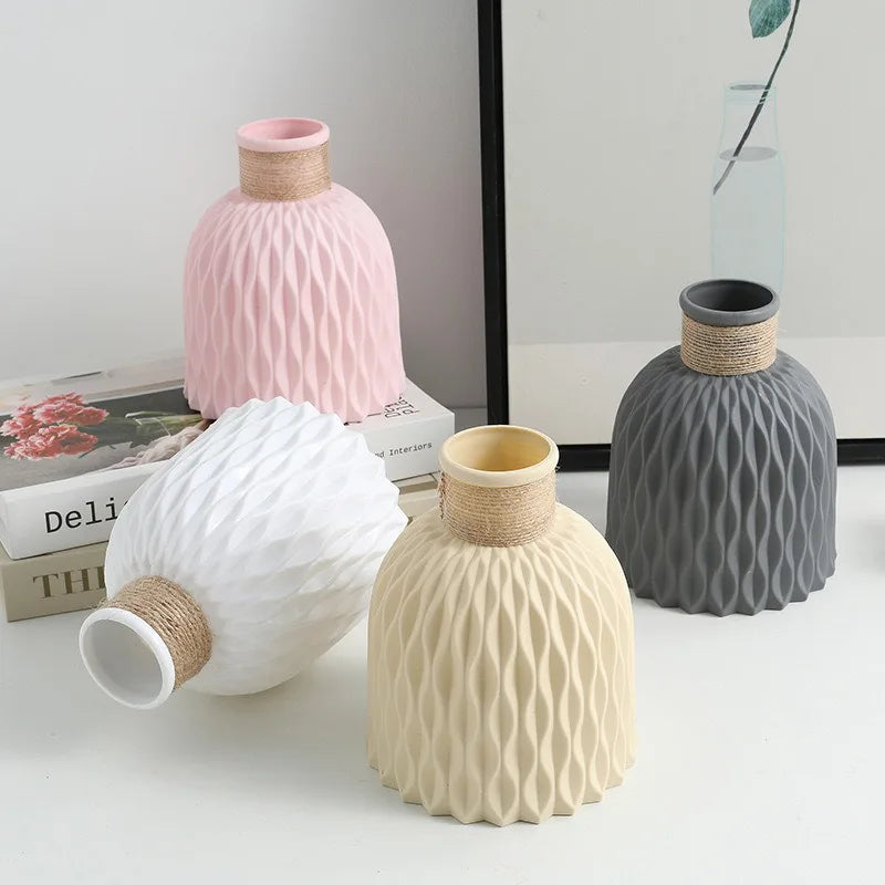 Vaso Plástico Estilo Cerâmica Trançado Abacaxi — Arranjo Floral Criativo Decoração