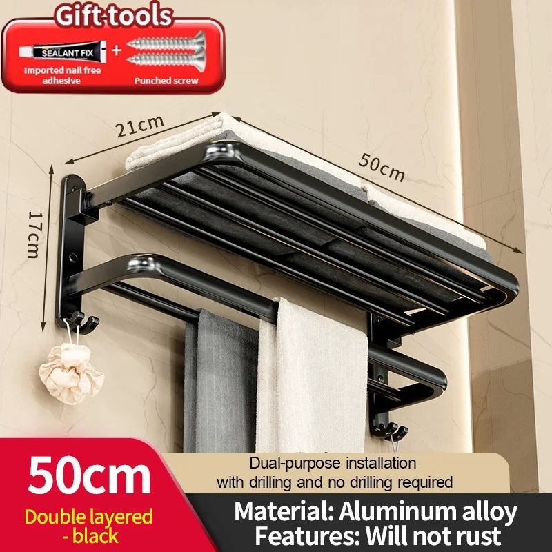 Suporte para Toalha de Parede Preto Fosco — Sem Furo Fixação Adesiva Metal Banheiro