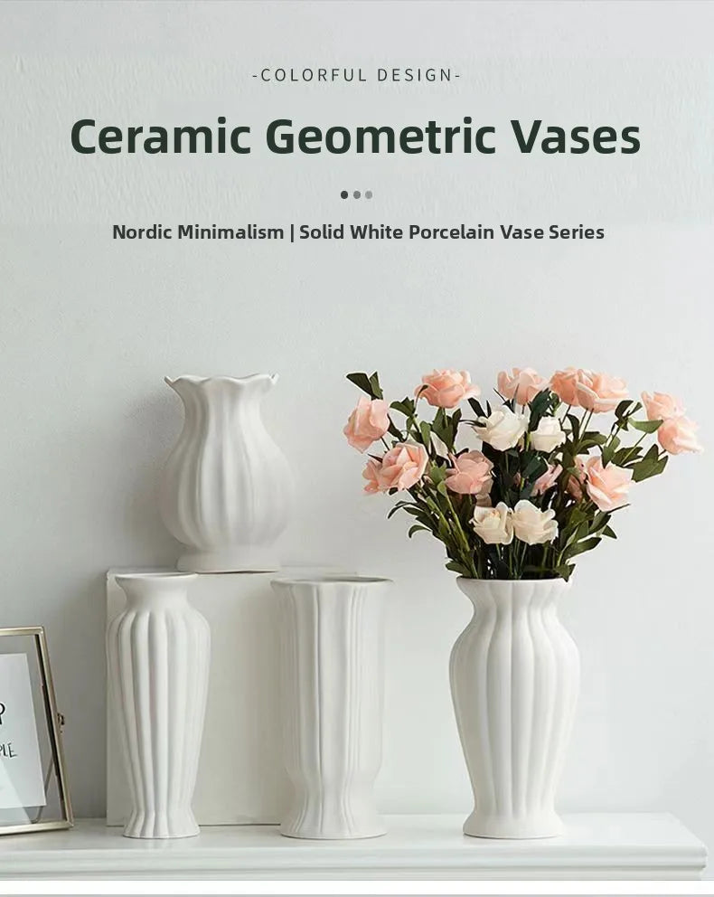 Vaso Cerâmica Grande Branco Nórdico — Para Flores Secas e Hidroponia na Sala