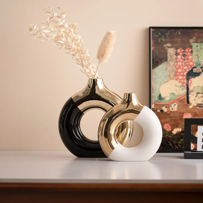 Vaso Cerâmica Floral Luxo Nórdico — Para Mesa de Jantar, Hotel e Decoração Festiva