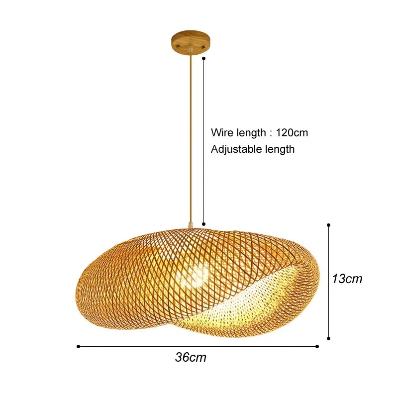 Pendente de Bambu Tecido a Mao — Luminaria Artesanal Boho