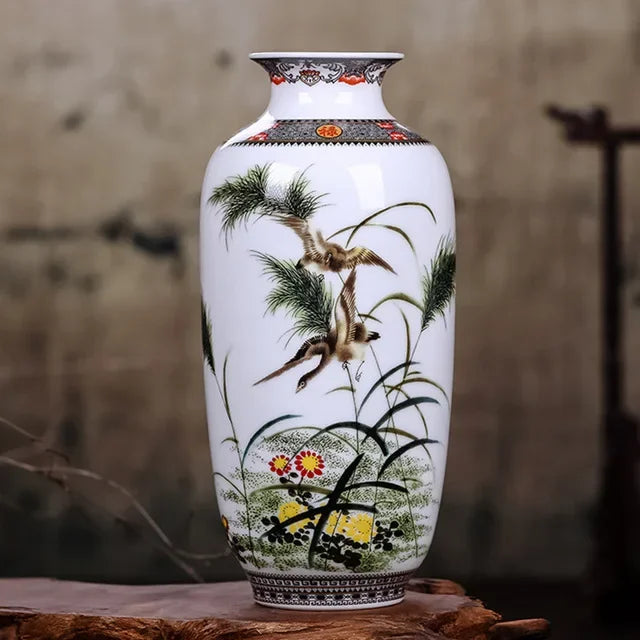 Vaso Cerâmica Jingdezhen Tradicional Chinês — Para Flores e Decoração de Sala