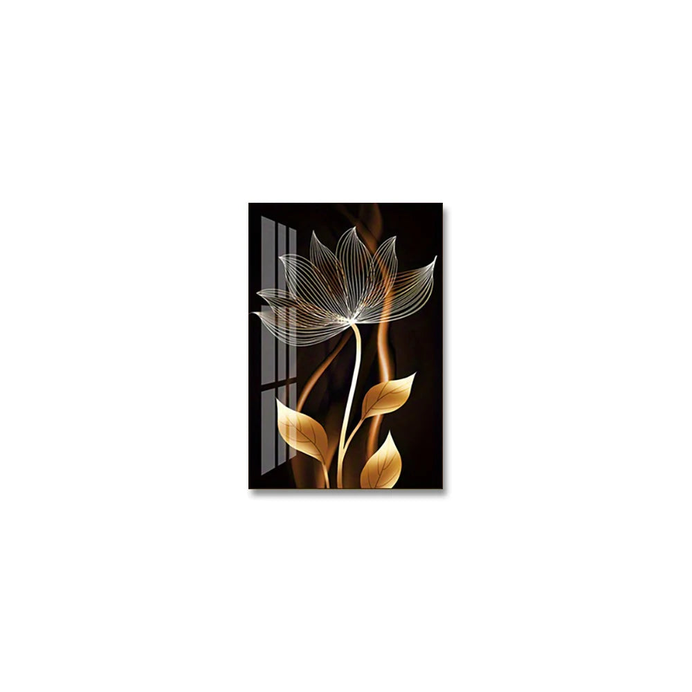 Kit 3 Quadros Flores Preto e Dourado — Arte Abstrata Moderna para Sala