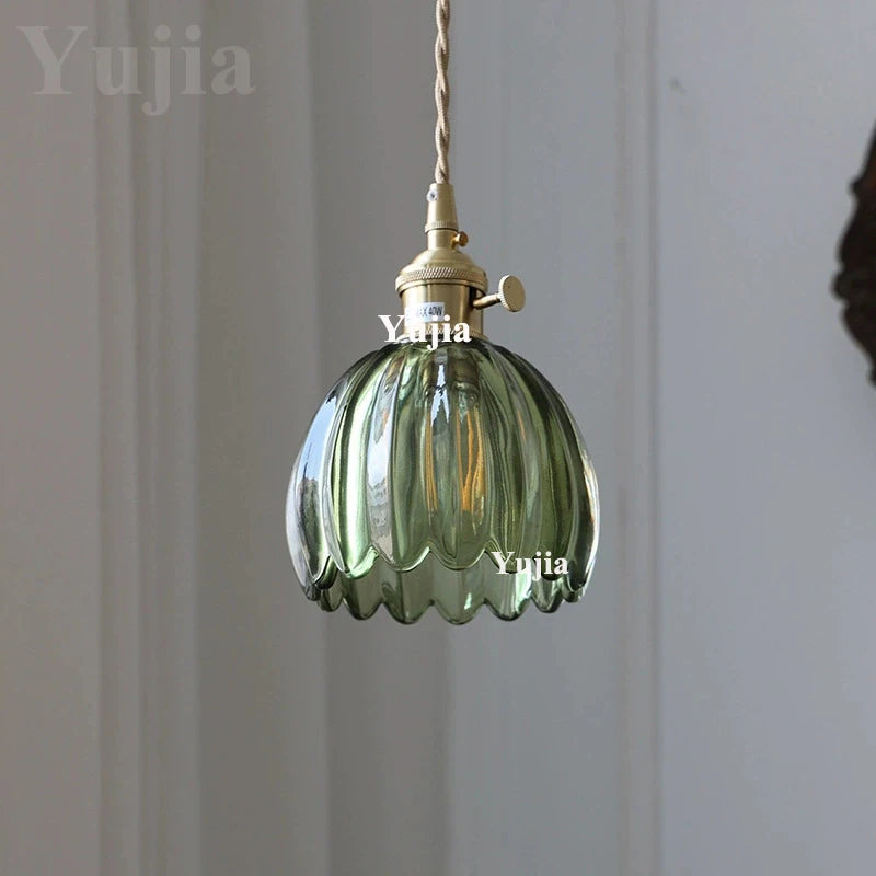 Pendente Nórdico Vidro Verde — Luminária de Latão para Cozinha e Sala de Jantar